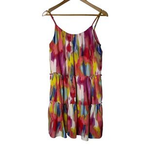 Trina Turk Dress Size M Havsa Tiered Ruffle Spaghetti Strap Abstract Print
